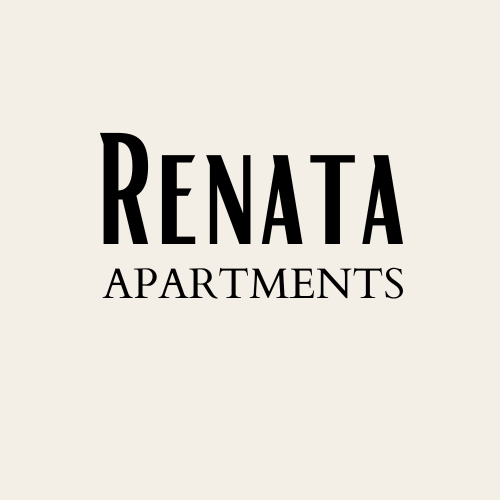 A black and white image of a sign that says "Renata Apartments".